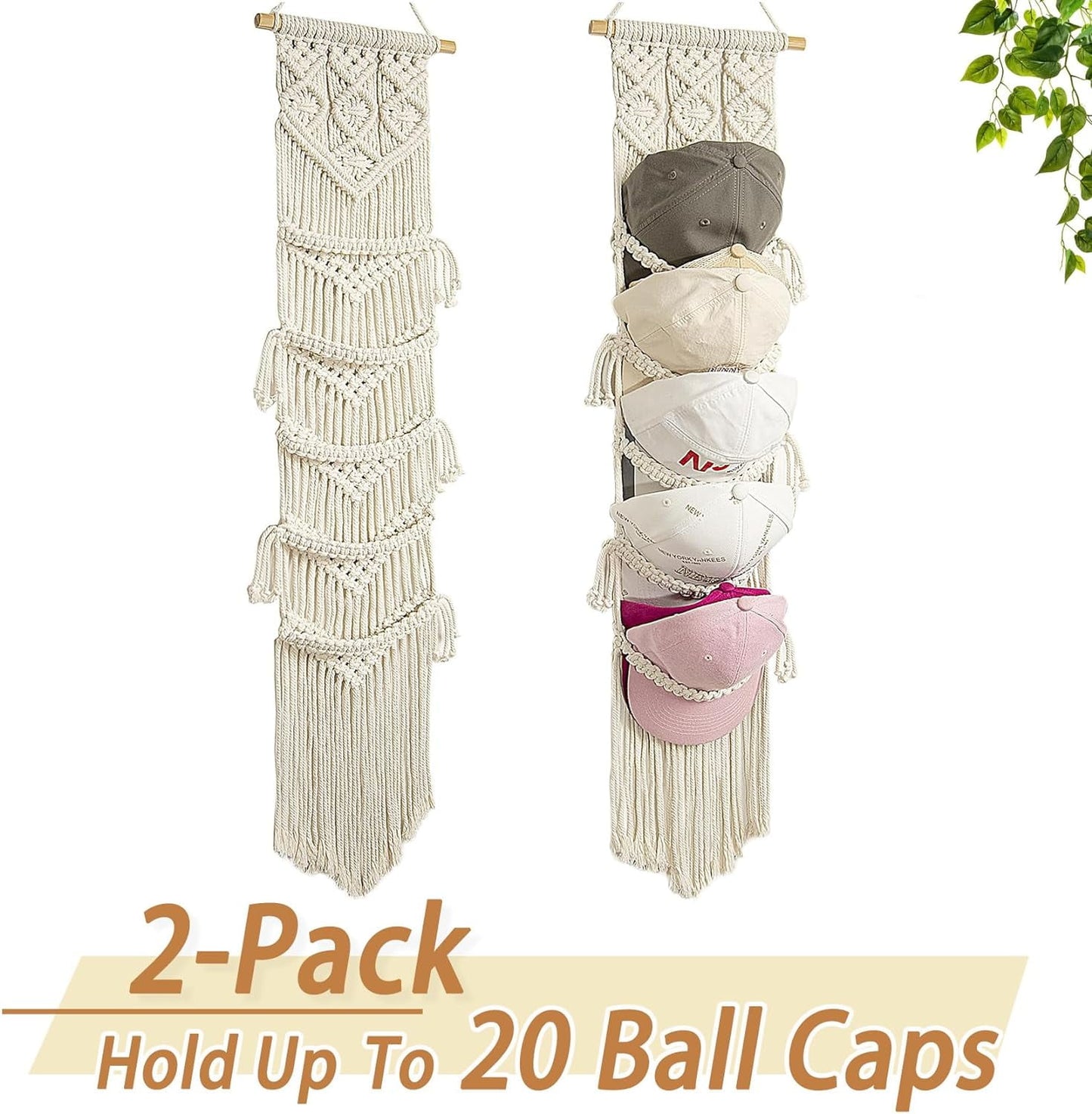 Livhil Boho Hat Rack for the Wall, Macrame Hat Hanger for Baseball Caps Organizer, Bohemian Hat Holder for Hanging Decoration and Display