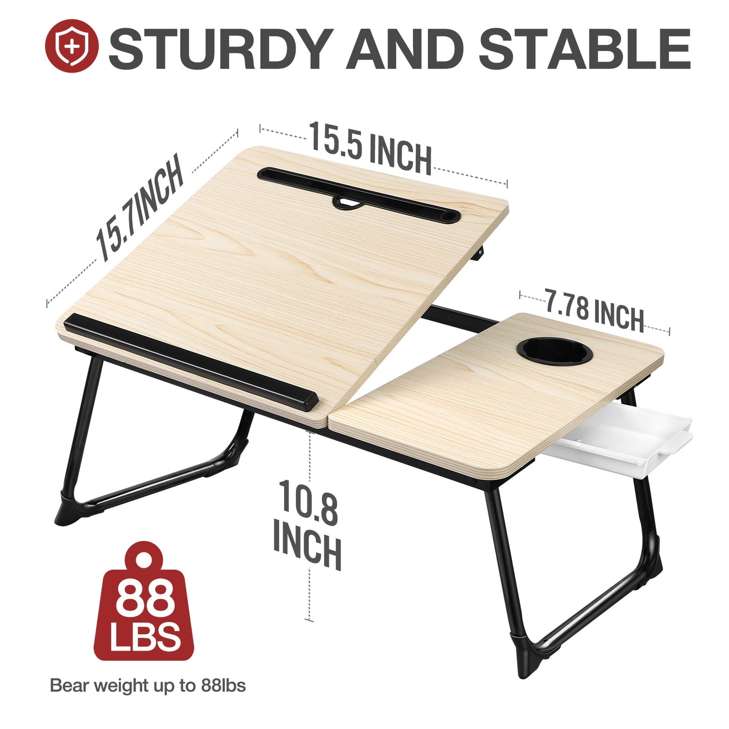 Livhil Lap Desk- Fits up to 15.6 Inch Laptop Desk, Foldable Bed Tray Breakfast Table with 5 Angles Tilting Top
