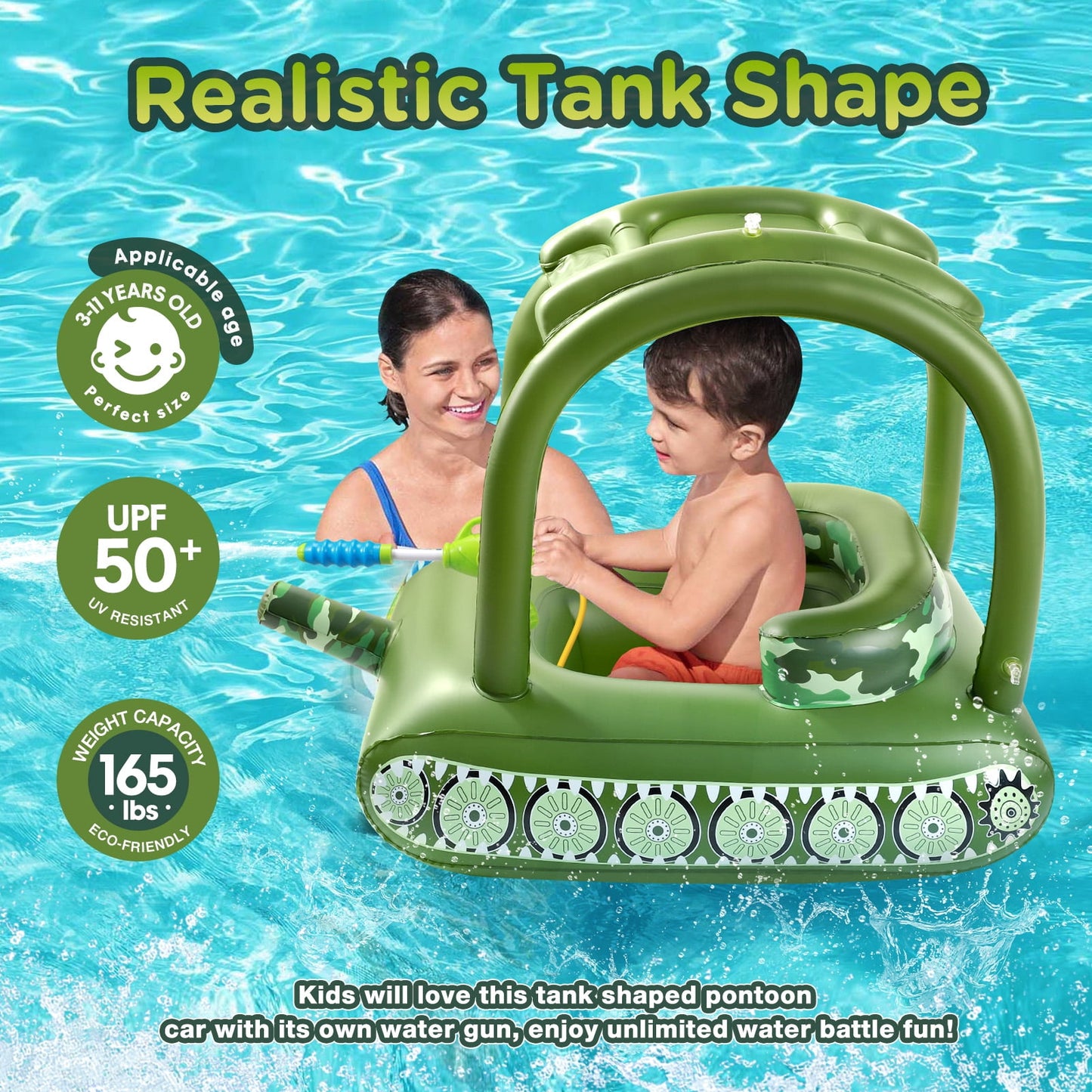 Livhil Swimming Pool Floats Kids 3-6 with Canopy, Tank Inflatable Pool Floats for Kids