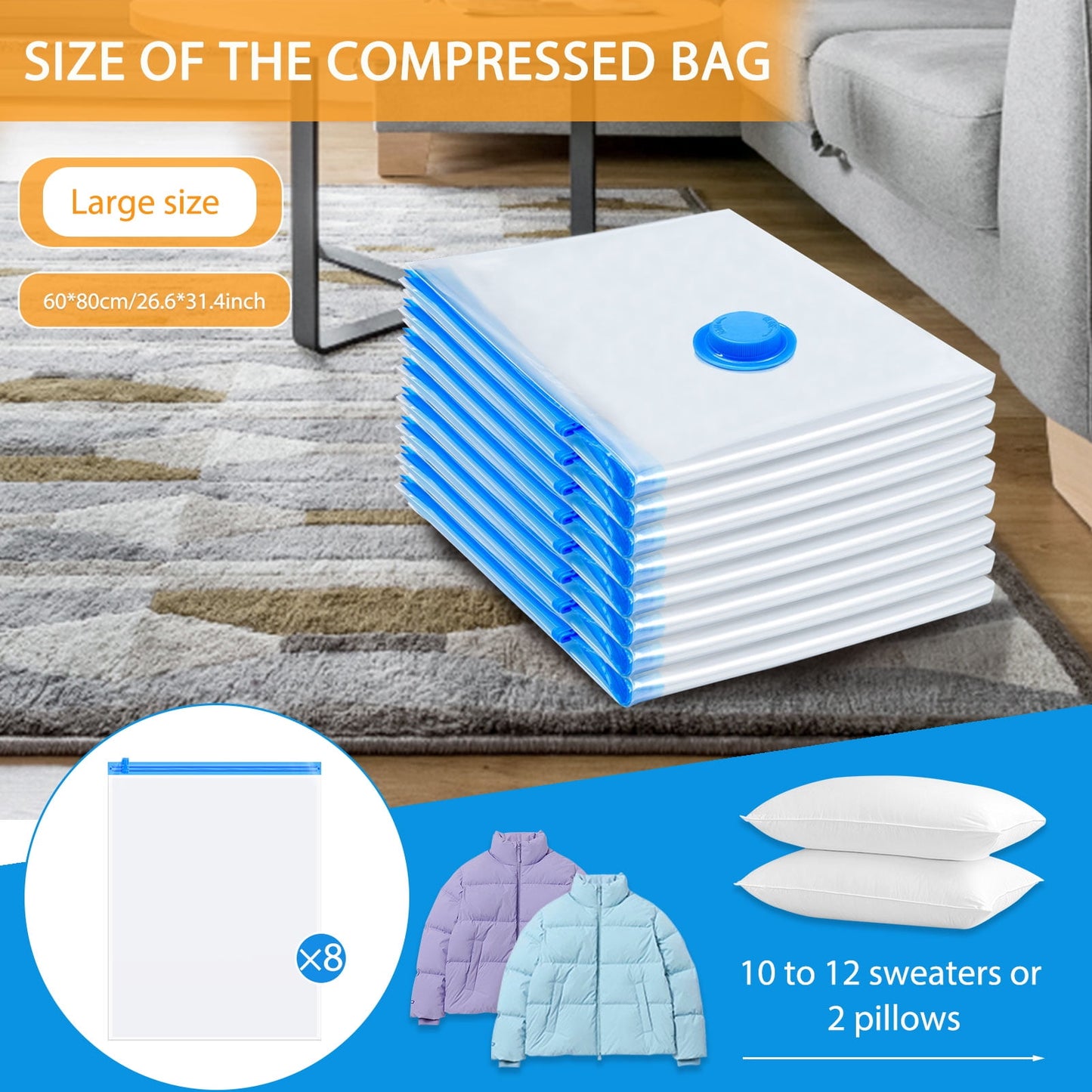 Livhil 6 Combo Vacuum Storage Bags with Pump, Jumbo Large Medium Space Saver Vacuum Seal Bags for Clothing Travel
