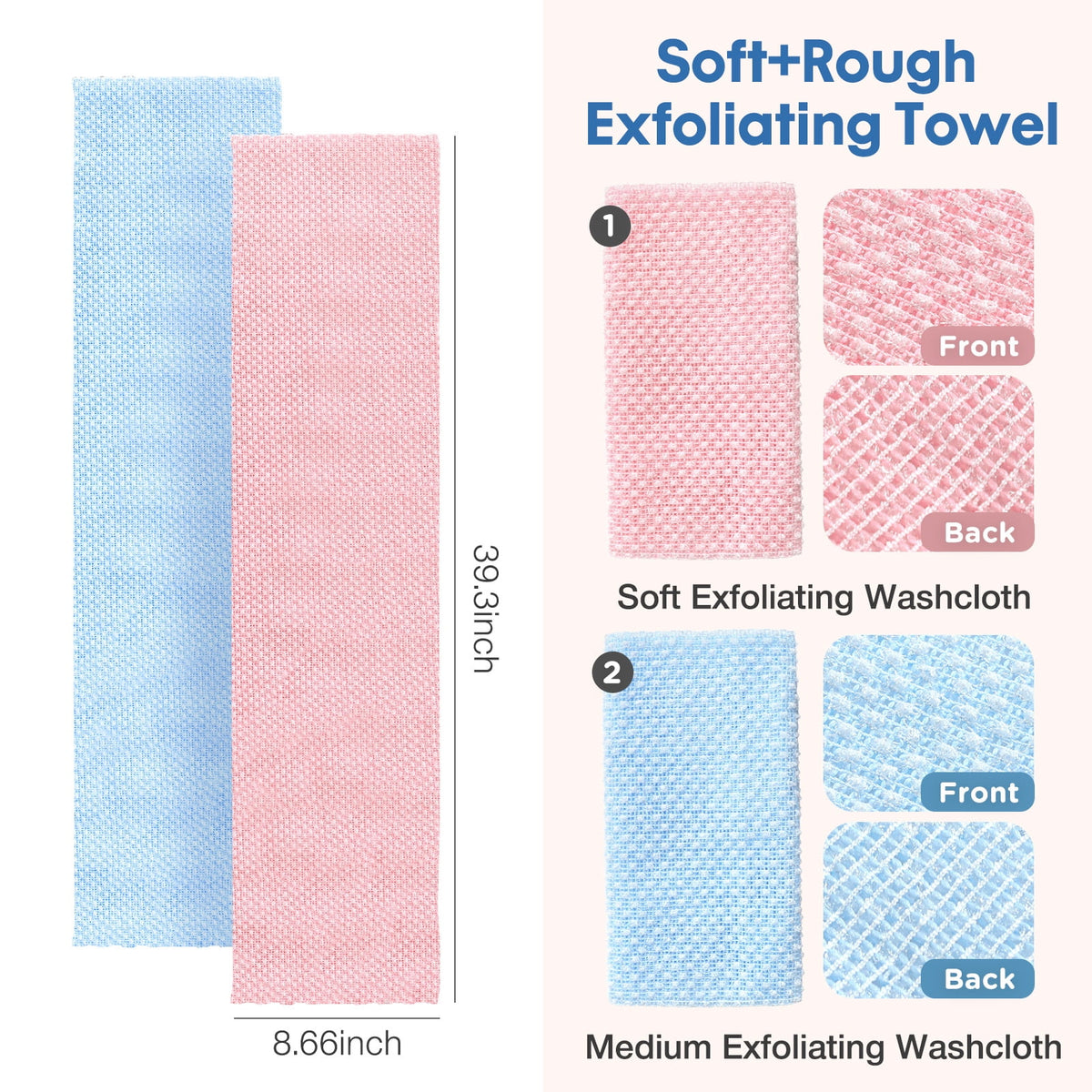 Livhil 2Pcs Exfoliating Shower Towel, Exfoliating Washcloth Stretchable Quick Dry, Exfoliating Towel for Body, Suitable for All Skin