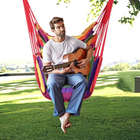 Hammock Chair Hanging Rope Hammock Swing Chair, Max 300 lbs Portable Hanging Hammock Chair