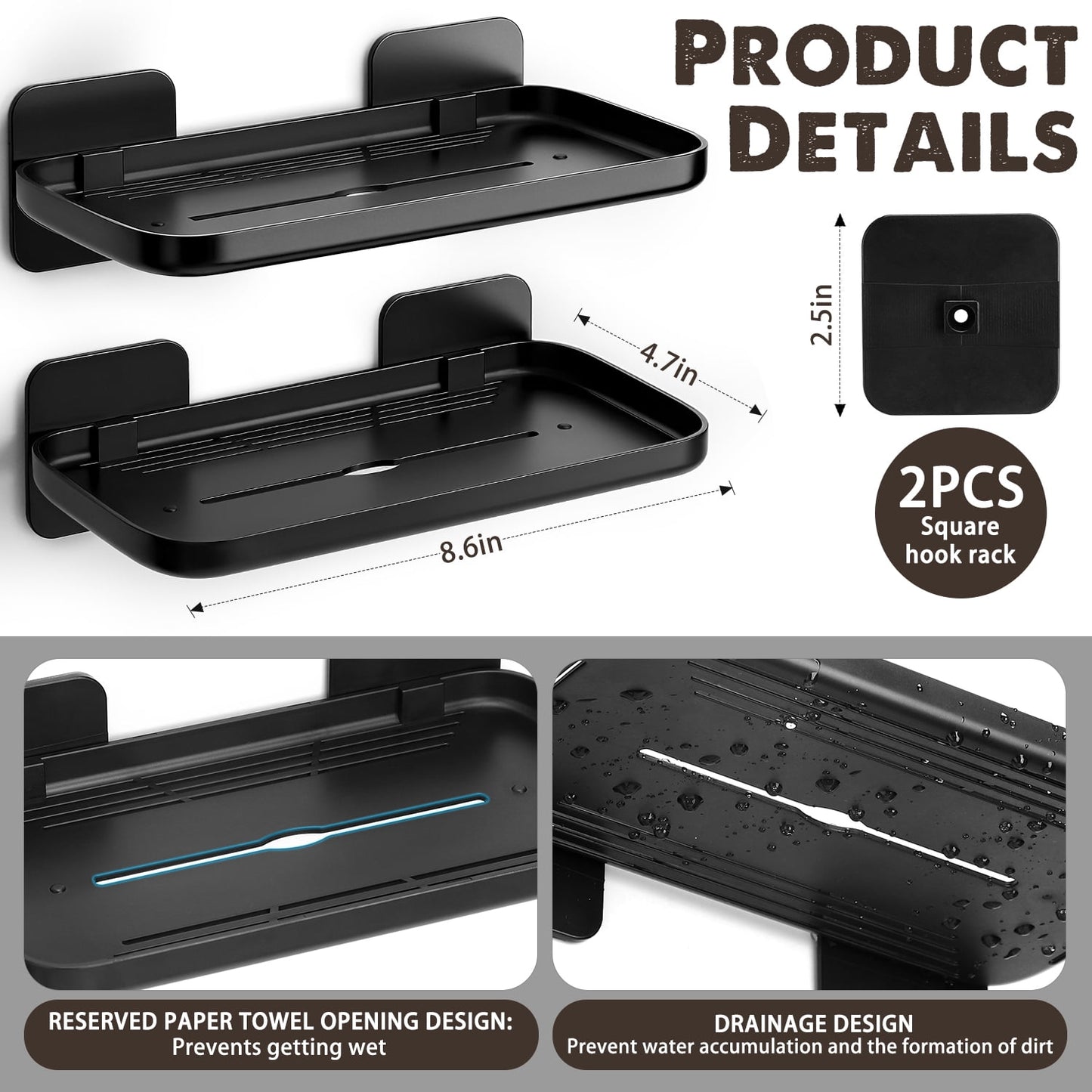Livhil Adhesive Shower Caddy, Plastic No-Drill Bathroom Caddy, Bathroom organizer for Shower Kitchen
