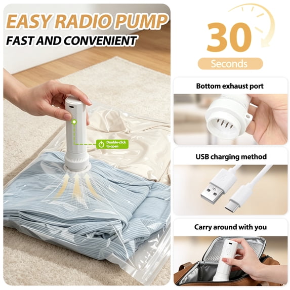 Livhil Vacuum Storage Bags with Electric Pump, Vacuum Seal Bags for Clothes, Travel Vacuum Bags with Pump, Reusable Shrink Bags, Square Grid