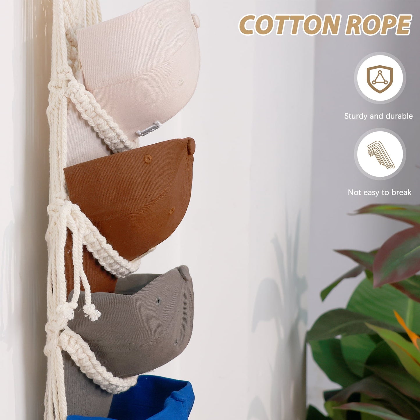 Livhil Boho Hat Rack for the Wall, Macrame Hat Hanger for Baseball Caps Organizer, Bohemian Hat Holder for Hanging Decoration and Display