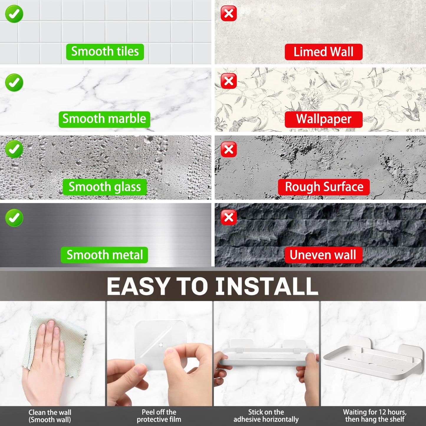 Livhil Adhesive Shower Caddy, Plastic No-Drill Bathroom Caddy, Bathroom organizer for Shower Kitchen