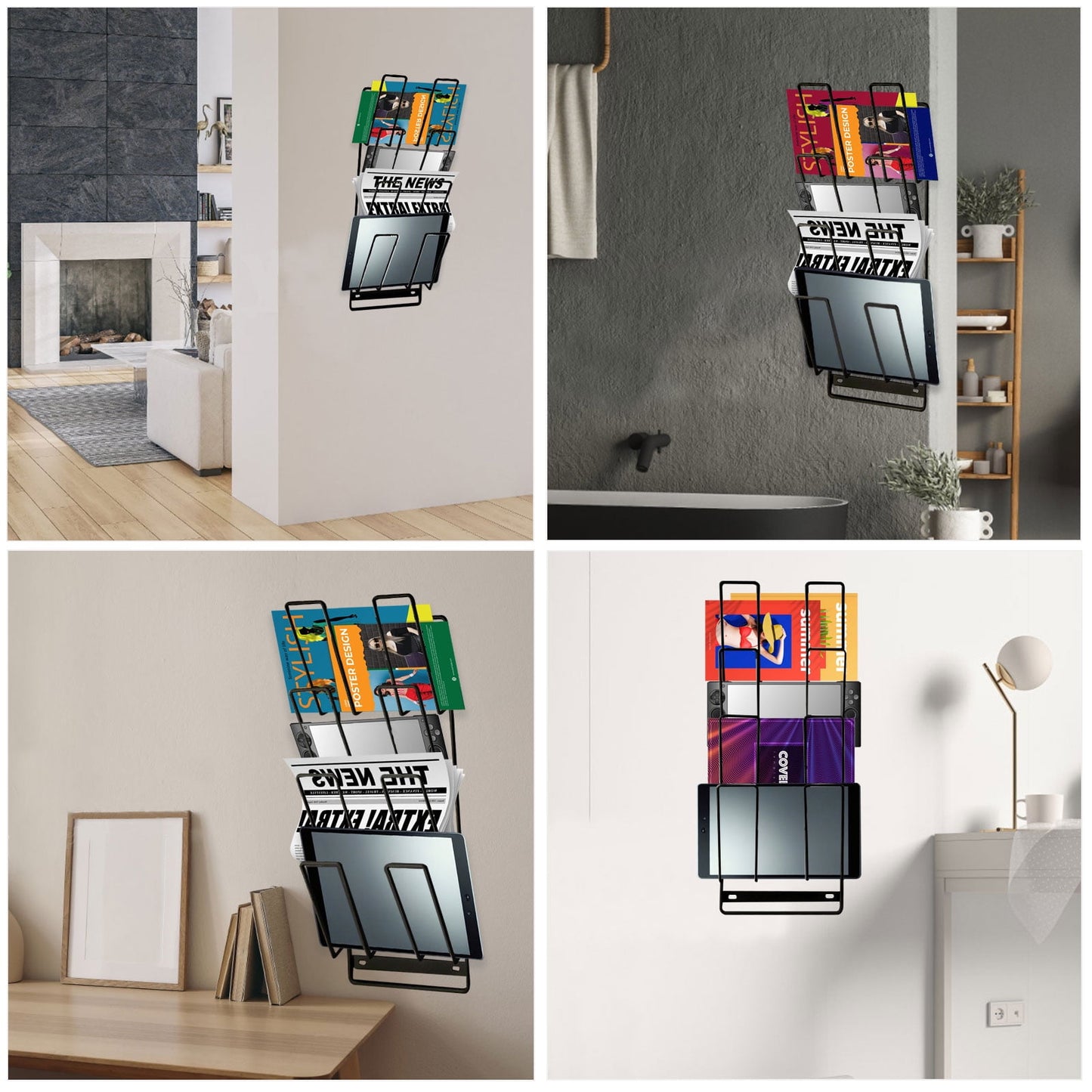 Livhil Device Organizer, Tablet Storage Rack Wall Mount, 4-Tier Tablet Organizer for iPad, Laptop, Gaming Console