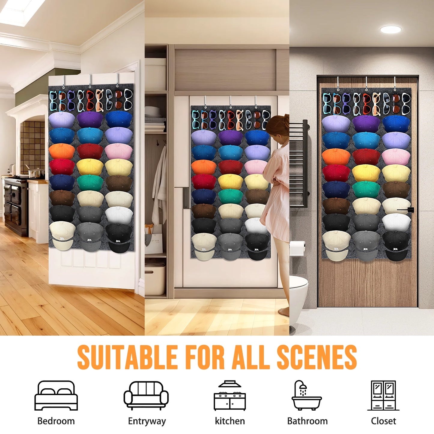 Livhil Over The Door Hat Organizer, Hat Storage for Baseball Cap with 24 Pockets, Visible Hat Holder for Hanging and Display Ball Cap Sunglass