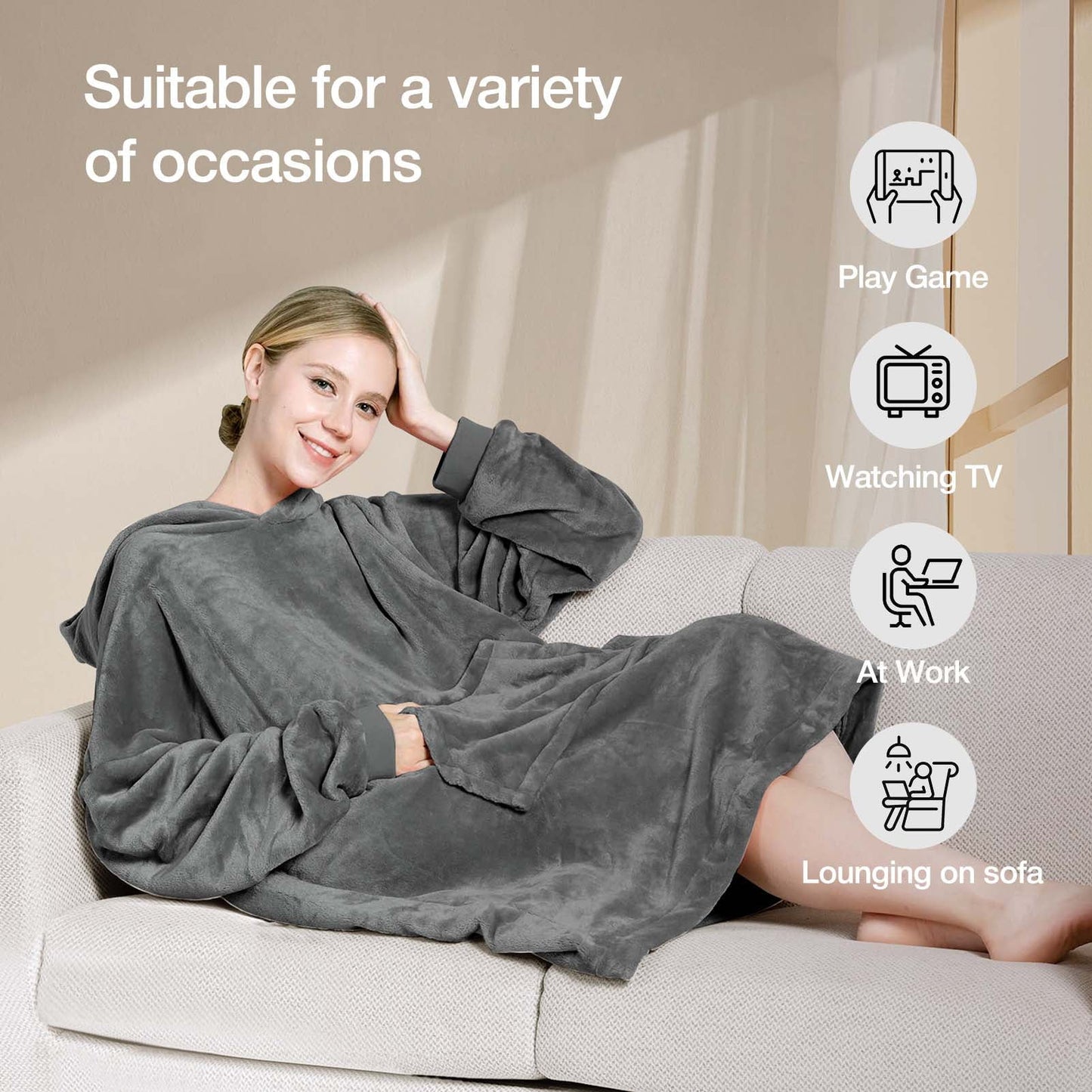 Livhil Wearable Blanket Hoodie, Oversized Sherpa Blanket Hoodie Sweatshirt