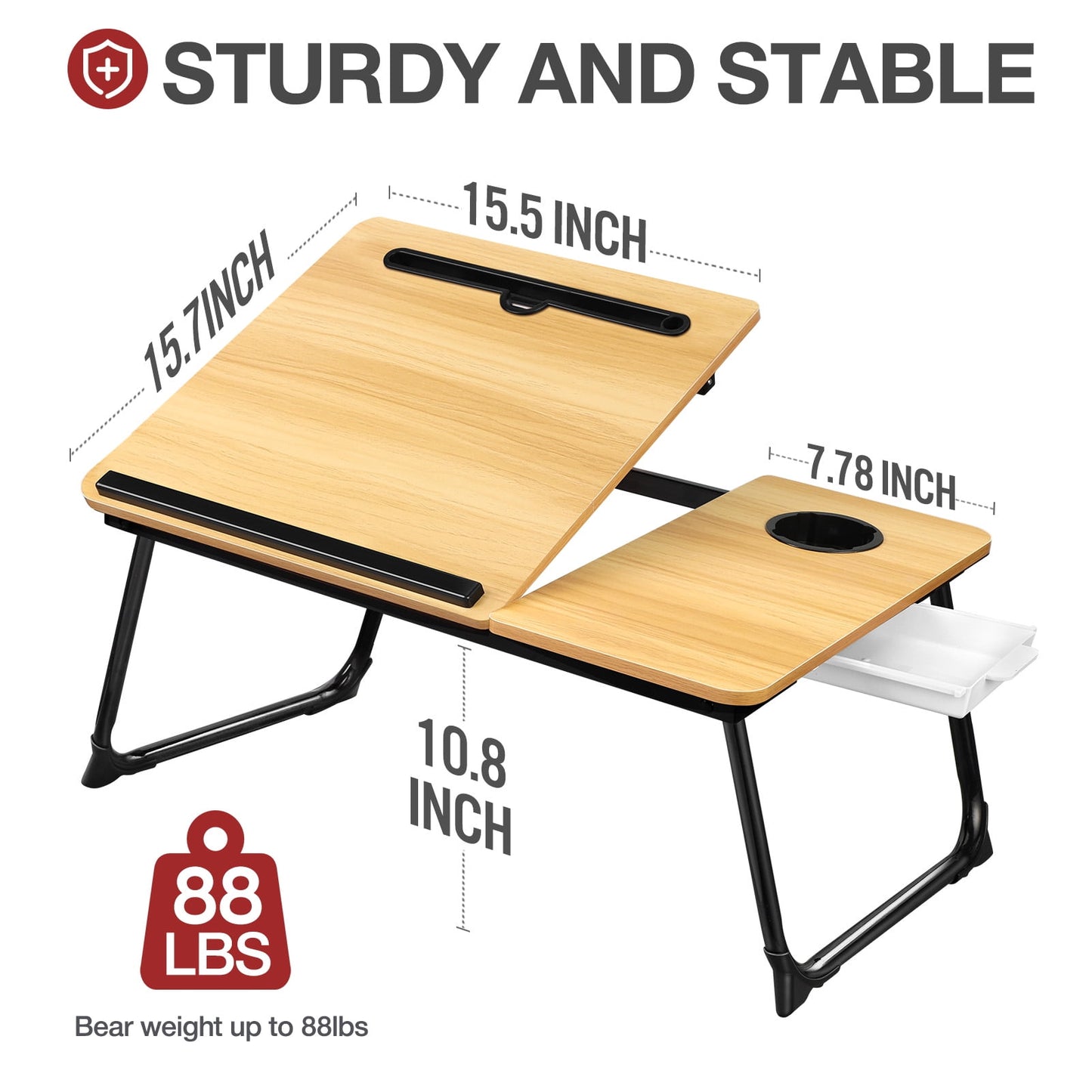 Livhil Lap Desk- Fits up to 15.6 Inch Laptop Desk, Foldable Bed Tray Breakfast Table with 5 Angles Tilting Top