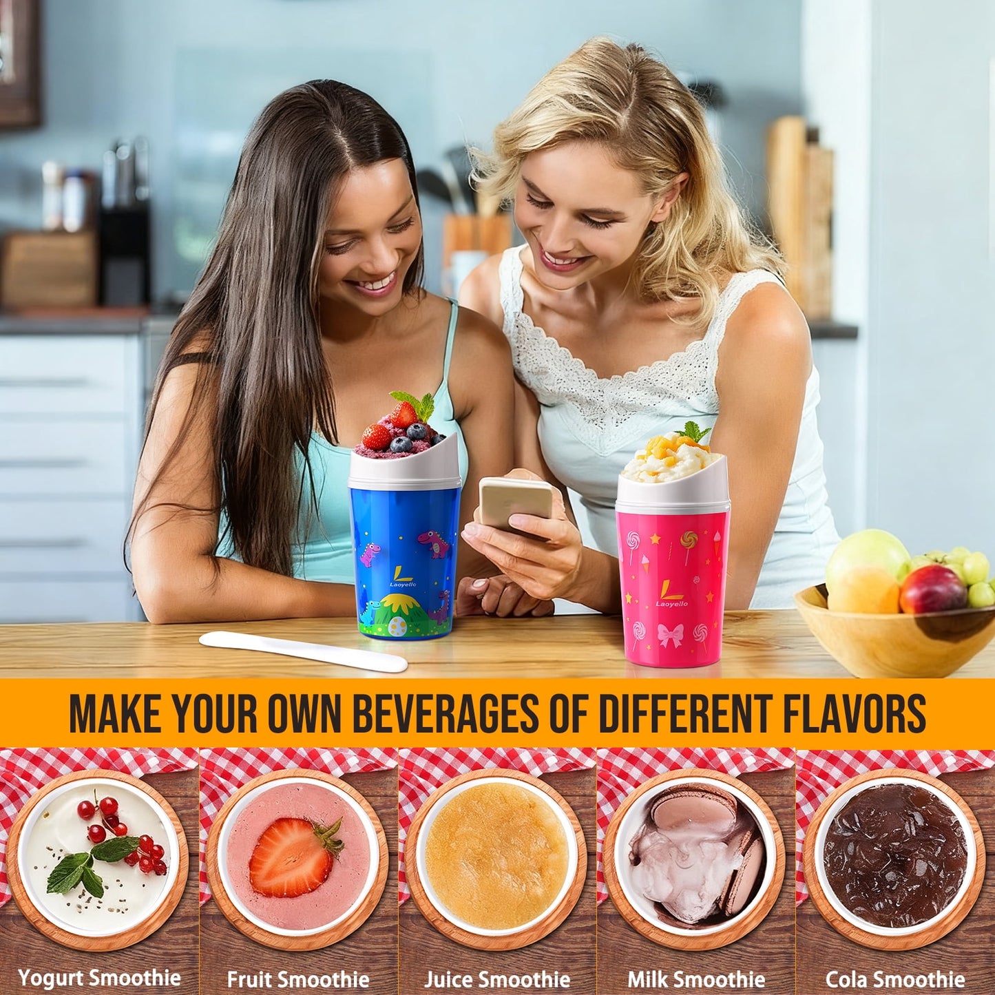 Livhil Slushy Cup, Quick Frozen Slushie Cup Maker , Magic Squeeze Cup Turn Any Drink into Slushy, DIY Smoothie Cup(Blue)