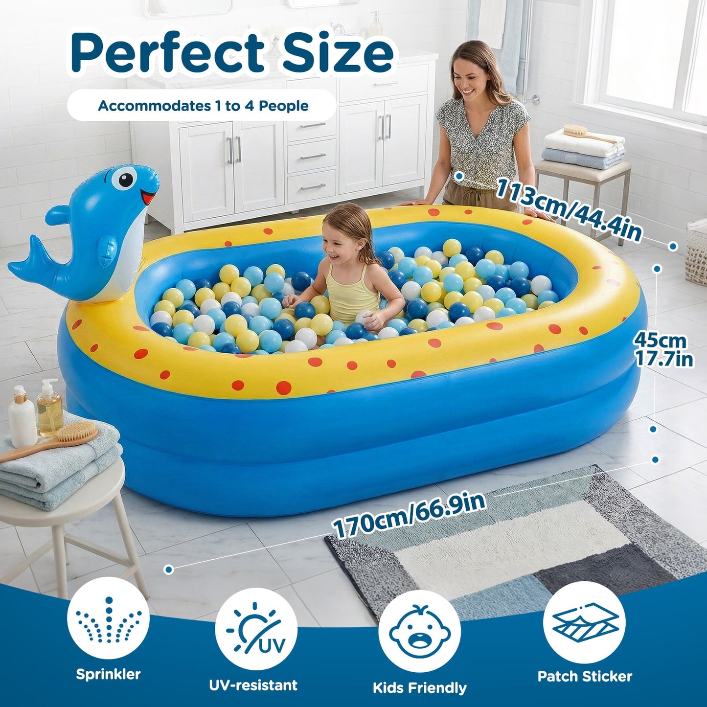 Livhil Inflatable Swimming Pool for Kids with Sprinkler, Kiddie pools 67x41x32in Family Size Backyard Summer Water Play