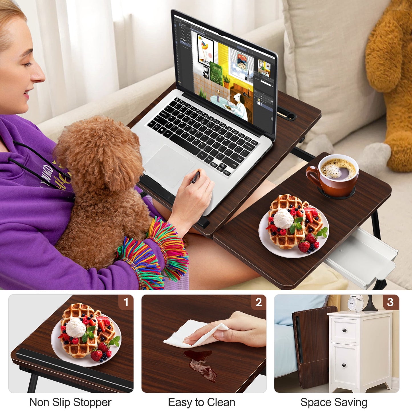 Livhil Lap Desk- Fits up to 15.6 Inch Laptop Desk, Foldable Bed Tray Breakfast Table with 5 Angles Tilting Top