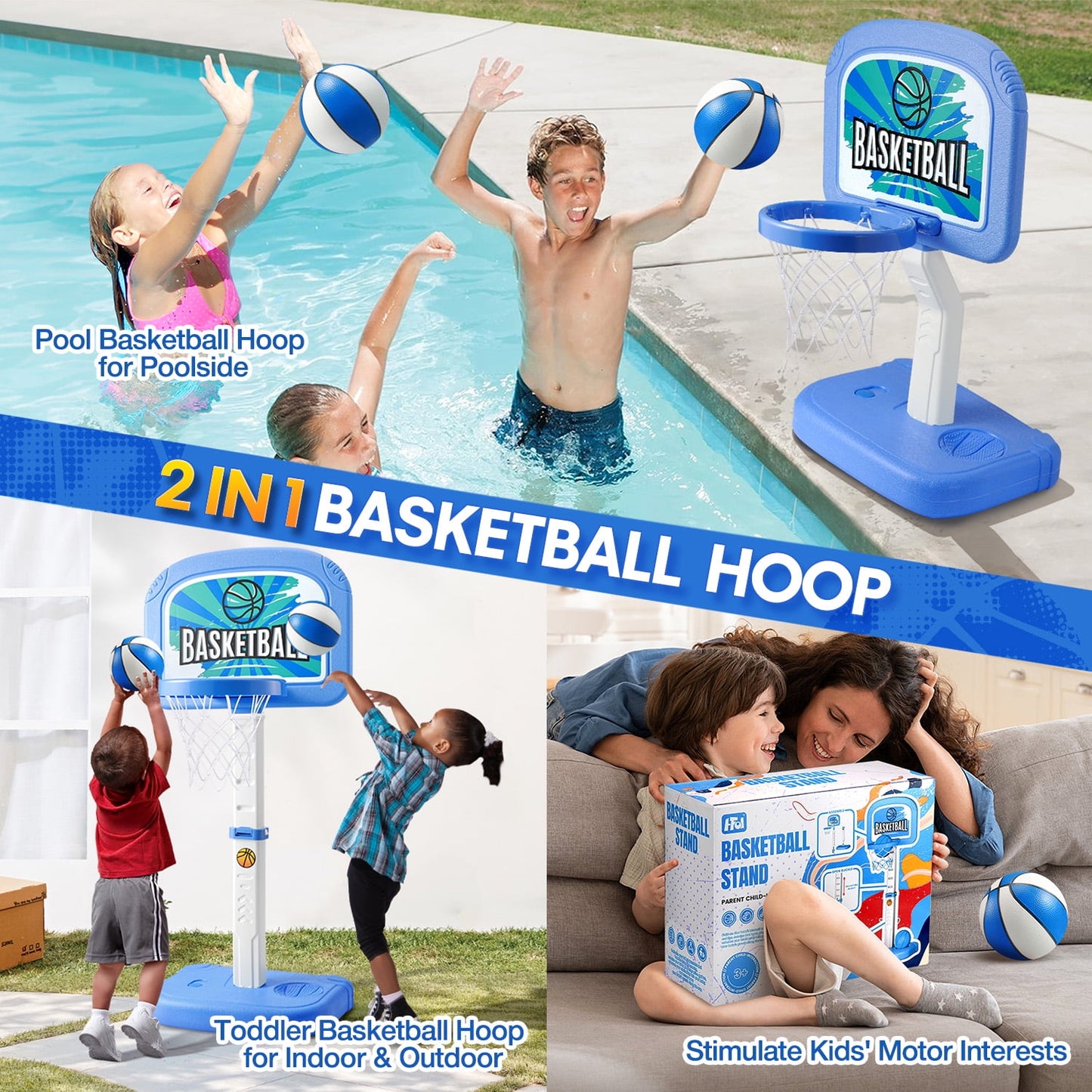 Ayieyill Pool Basketball Hoop, Swimming Pool Basketball Games with Pool Basketball Hoop Poolside and 2 Balls