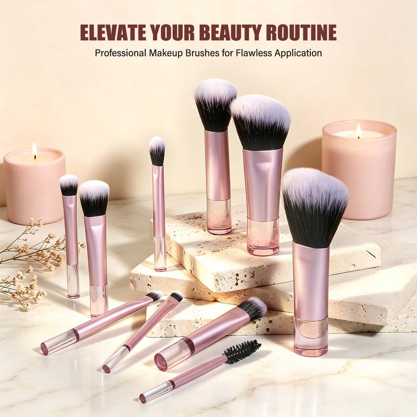 Livhil 10pcs Portable Travel Makeup Brush Set, Function Mini Makeup Brushes with Pouch
