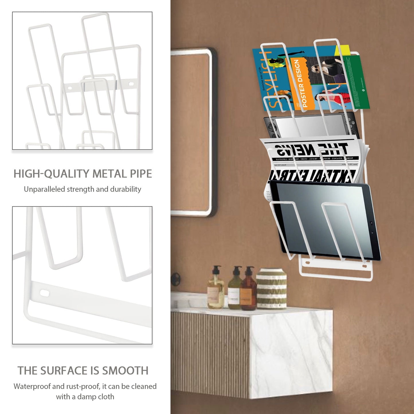 Livhil Device Organizer, Tablet Storage Rack Wall Mount, 4-Tier Tablet Organizer for iPad, Laptop, Gaming Console