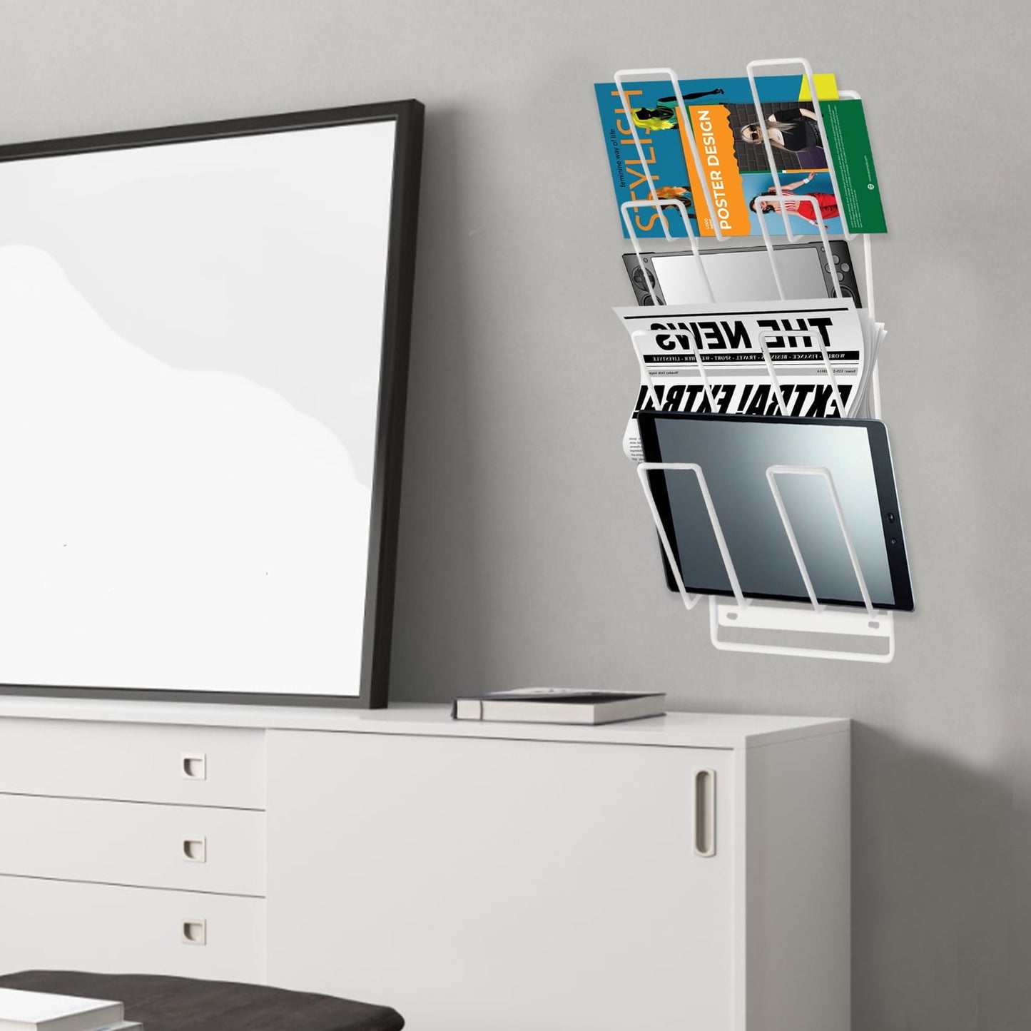 Livhil Device Organizer, Tablet Storage Rack Wall Mount, 4-Tier Tablet Organizer for iPad, Laptop, Gaming Console