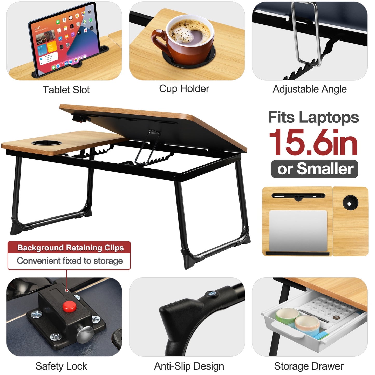 Livhil Lap Desk- Fits up to 15.6 Inch Laptop Desk, Foldable Bed Tray Breakfast Table with 5 Angles Tilting Top
