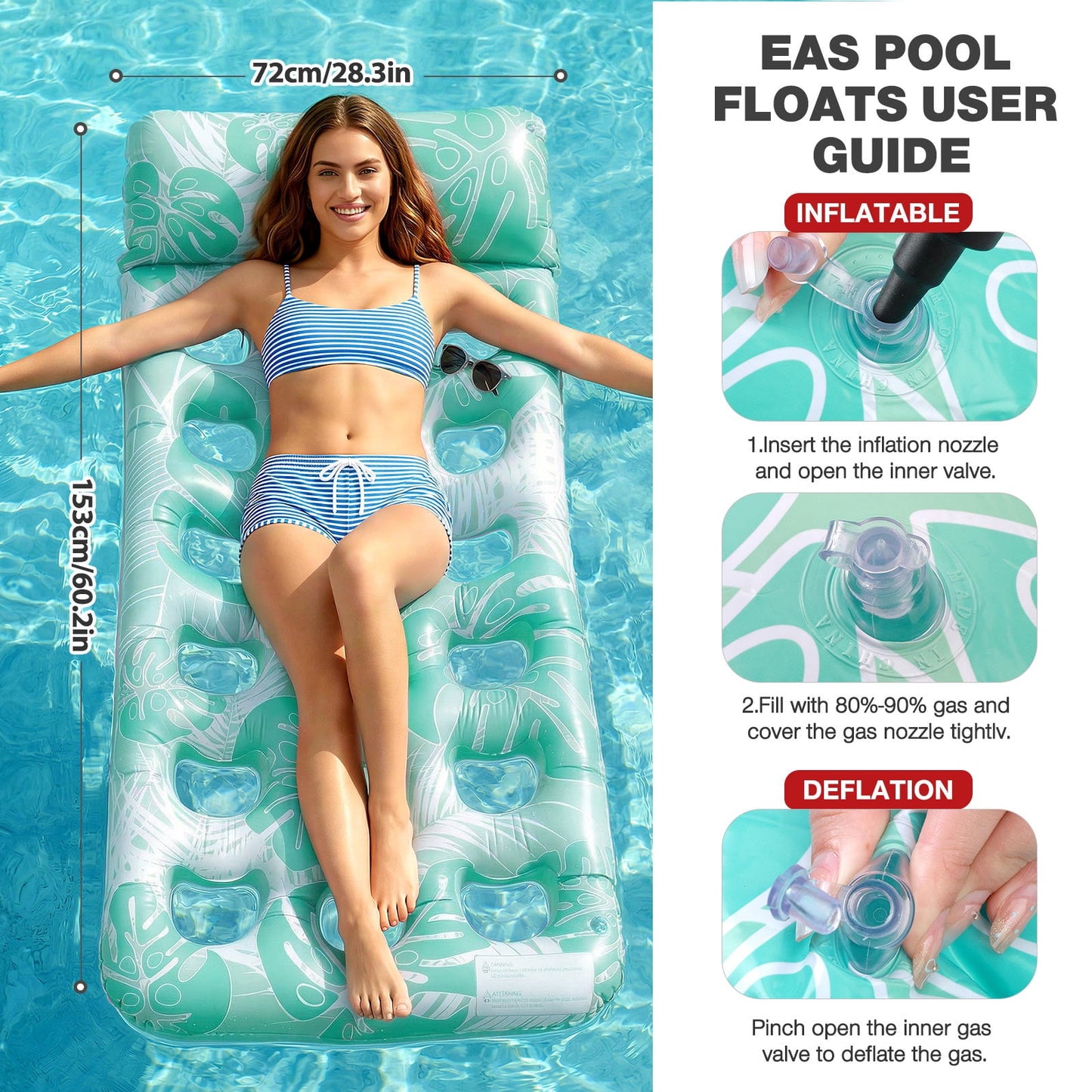 Livhil Inflatable Pool Floats Adult, Large Pool Float , Pool Lounger with Headrest, Pool Rafts, Tanning Pool for Swimming Pool Party
