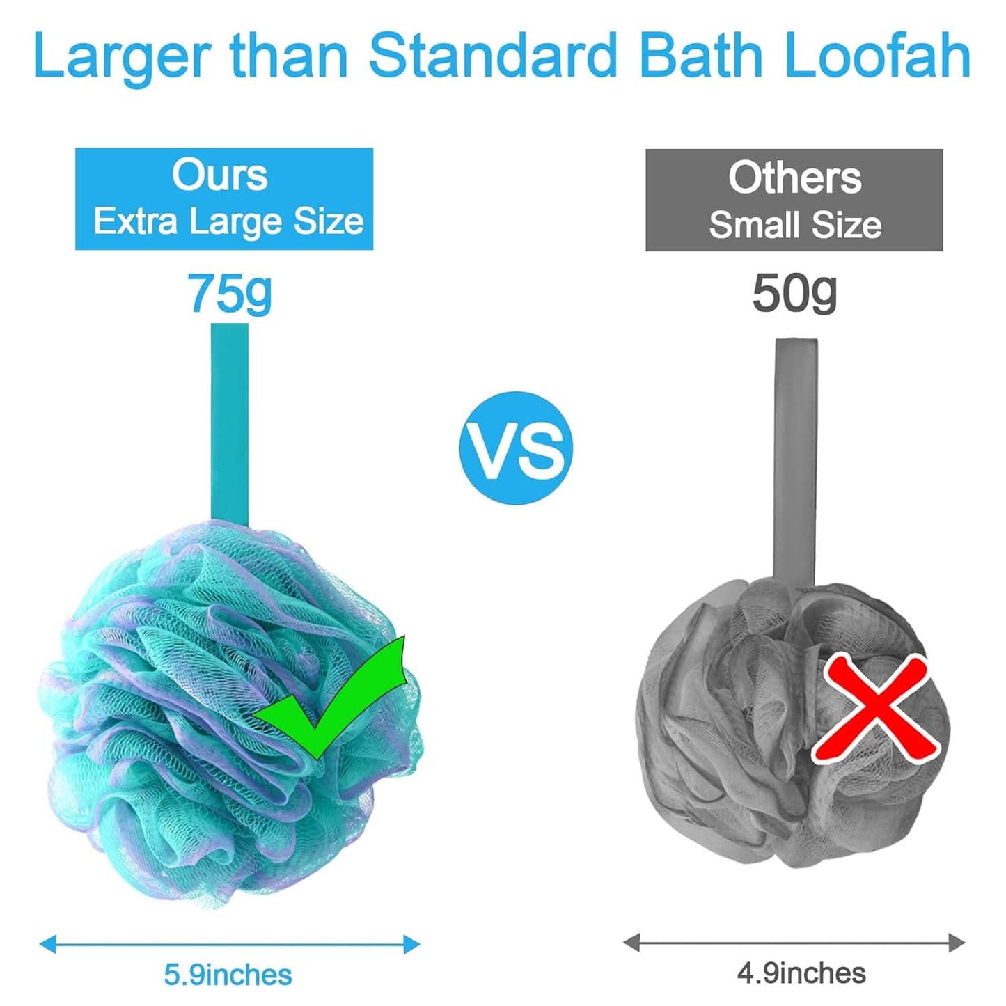 Livhil 4pcs Shower Loofah Sponge, Exfoliating Body Scrubber Bath Sponge for Women and Men, Loofa Shower Sponge