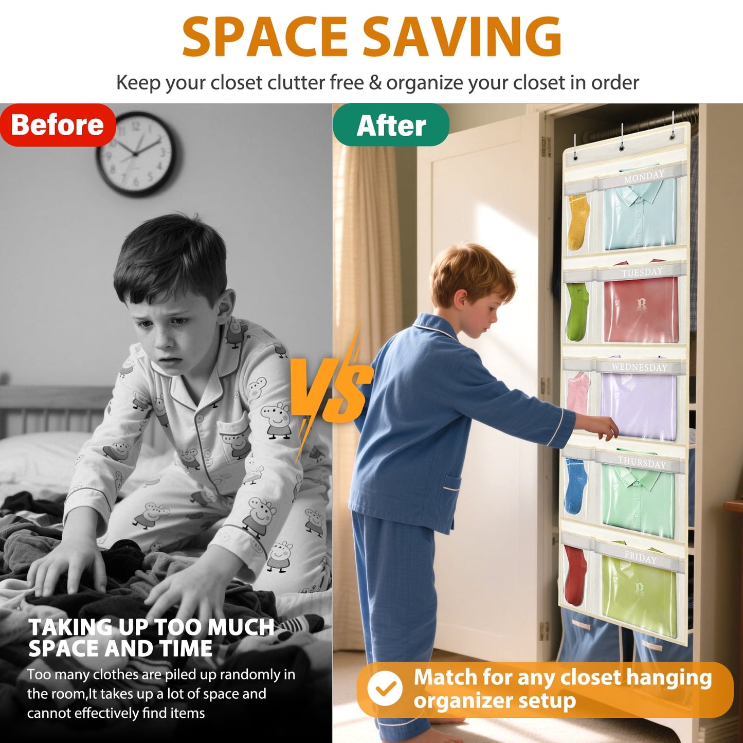 Livhil Hanging Closet Organizer, Weekly Clothes Organizer with Days of the Week Pockets