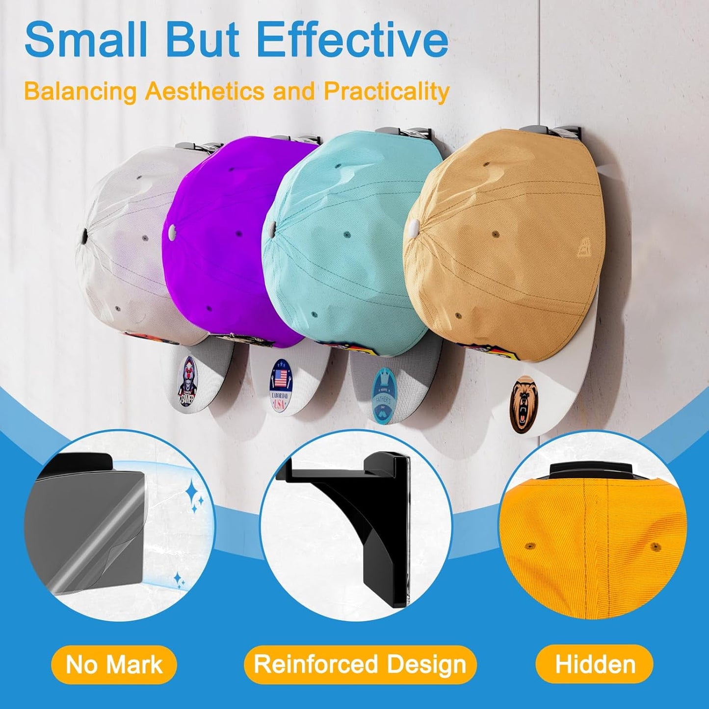 Livhil 24 Pack Adhesive Hat Rack, ABS Plastic Wall Hat Organizer, Multipurpose Hat Hooks for Wall, No Drilling