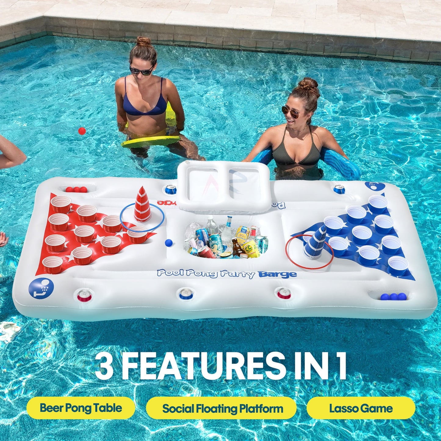Livhil 71" x 31" Adult Pong Inflatable Pool Game White