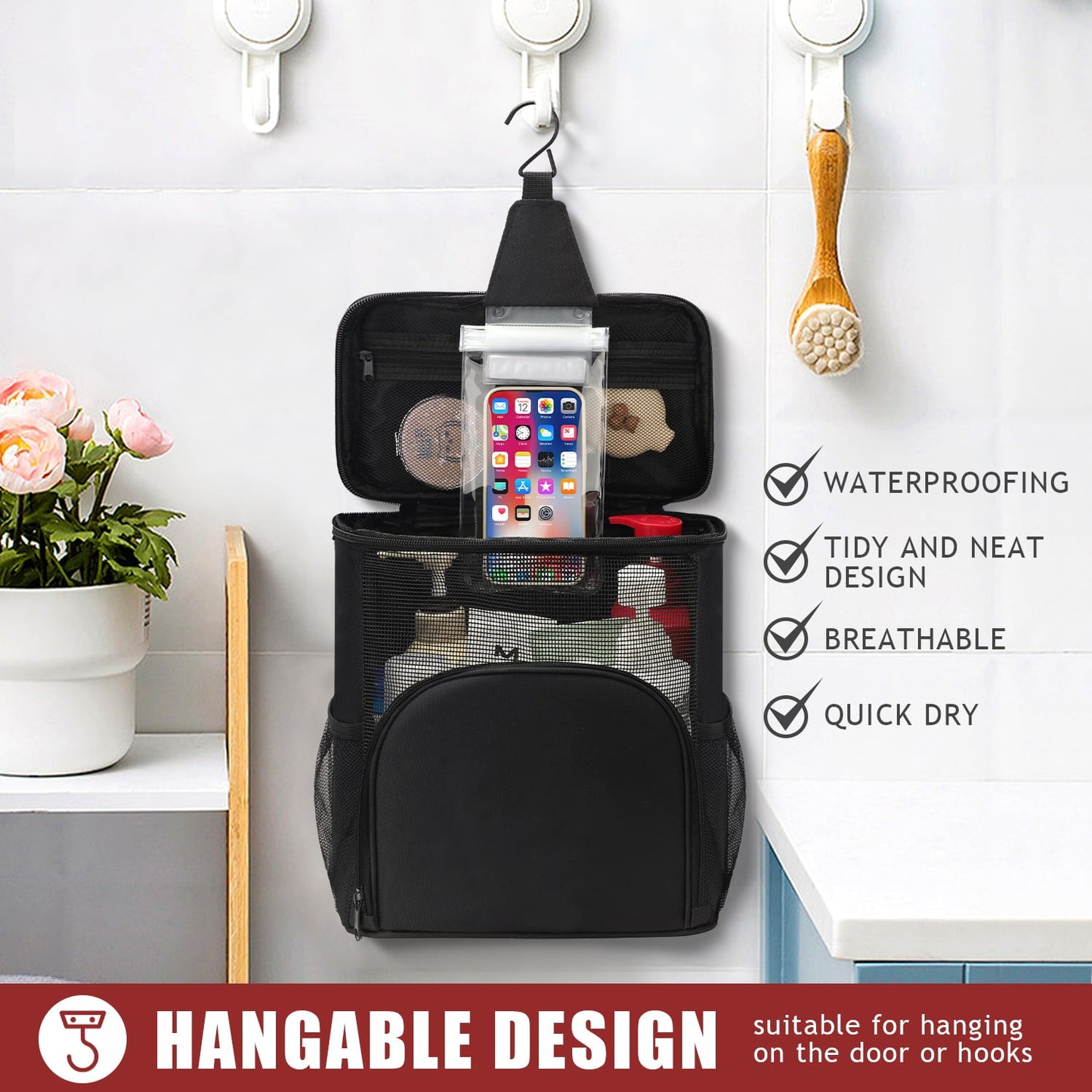 Livhil Shower Bag for College Dorm, Hanging Portable Mesh Gym Shower Caddy Toiletry Bag