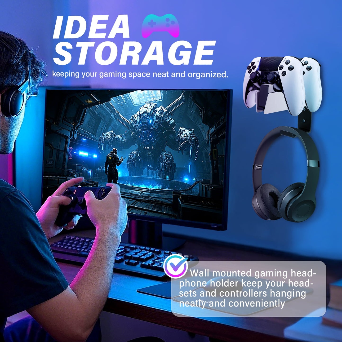 Livhil Headsets Holder for PS5, Game Controller Wall Hanger with Non-Slip Pads, 1 Piece