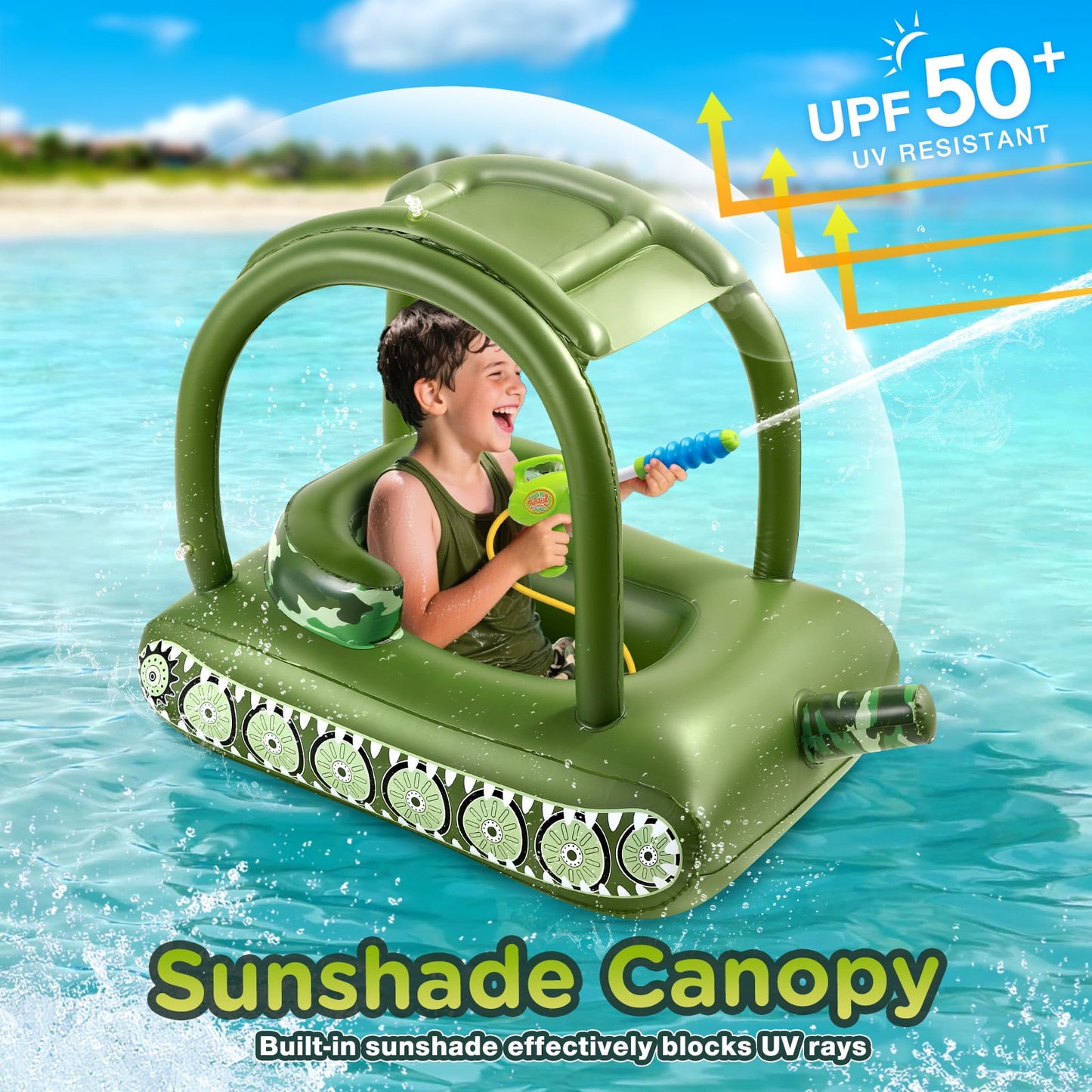 Livhil Swimming Pool Floats Kids 3-6 with Canopy, Tank Inflatable Pool Floats for Kids