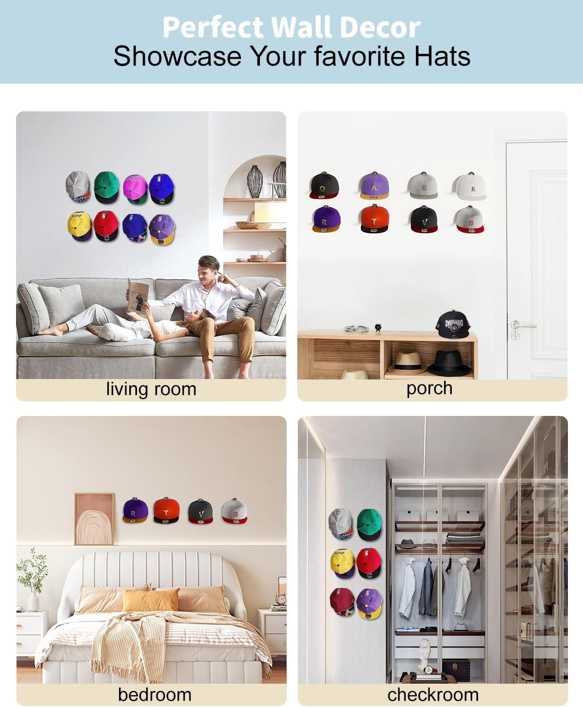 Livhil 20 Pack Adhesive Hat Hooks for Wall, Strong Hat Rack for Baseball Caps, Hat Display Rack Wall Mount