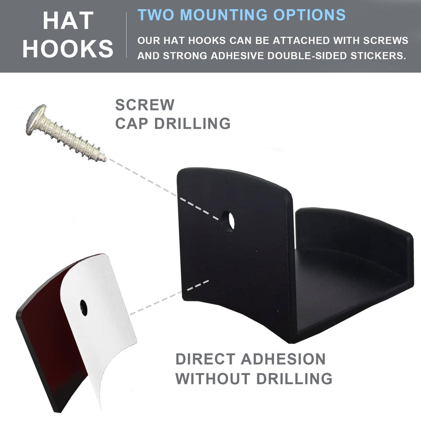 Livhil 24 Pack Adhesive Hat Hooks for Wall, Wide Brim Hat Holder Organizer, Strong Hold Hat Rack for Baseball Caps