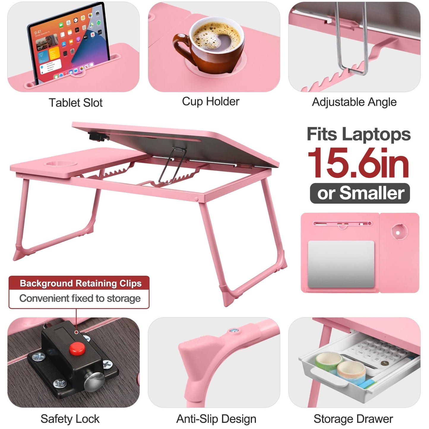 Livhil Lap Desk- Fits up to 15.6 Inch Laptop Desk, Foldable Bed Tray Breakfast Table with 5 Angles Tilting Top