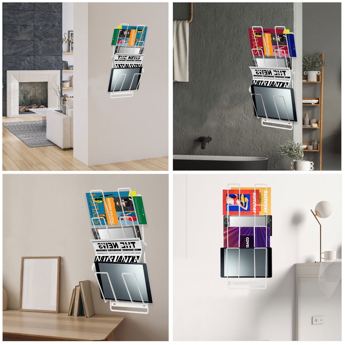 Livhil Device Organizer, Tablet Storage Rack Wall Mount, 4-Tier Tablet Organizer for iPad, Laptop, Gaming Console