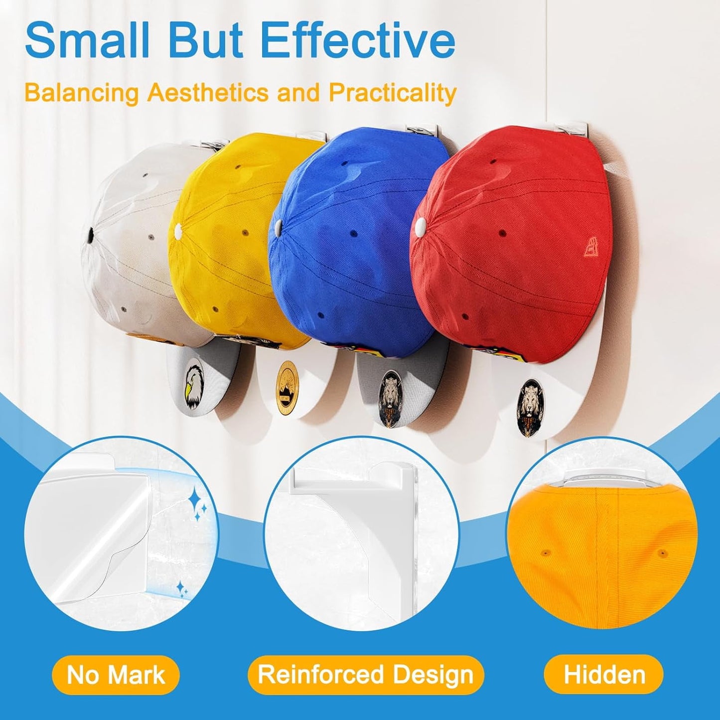 Livhil 24 Pack Adhesive Hat Rack, ABS Plastic Wall Hat Organizer, Multipurpose Hat Hooks for Wall, No Drilling