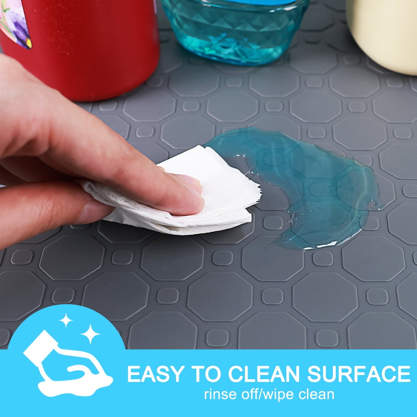 Livhil Under Sink Mat for Kitchen Waterproof, 34"x 22" Silicone Sink Mat Cabinet Liner for Bathroom Under Sink Mat with Raised Edge