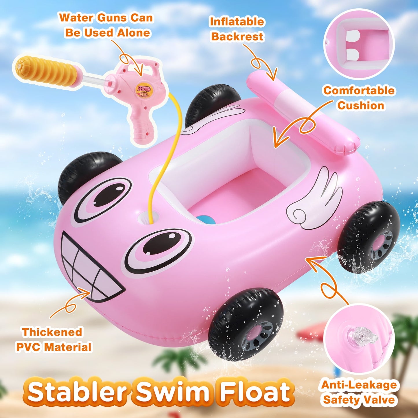 Livhil Swimming Pool Floats Kids 3-6 with Canopy, Tank Inflatable Pool Floats for Kids