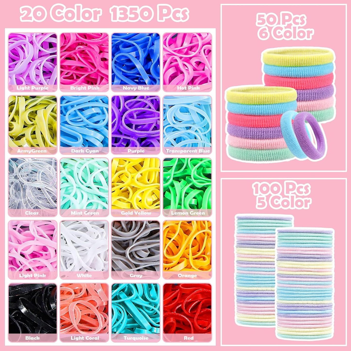 Livhil 24 Colors Hair Rubber Bands with Tail Hair Tools and Hair Clips, 1695 Pcs Elastic Small Hair Ties, Hair Accessories