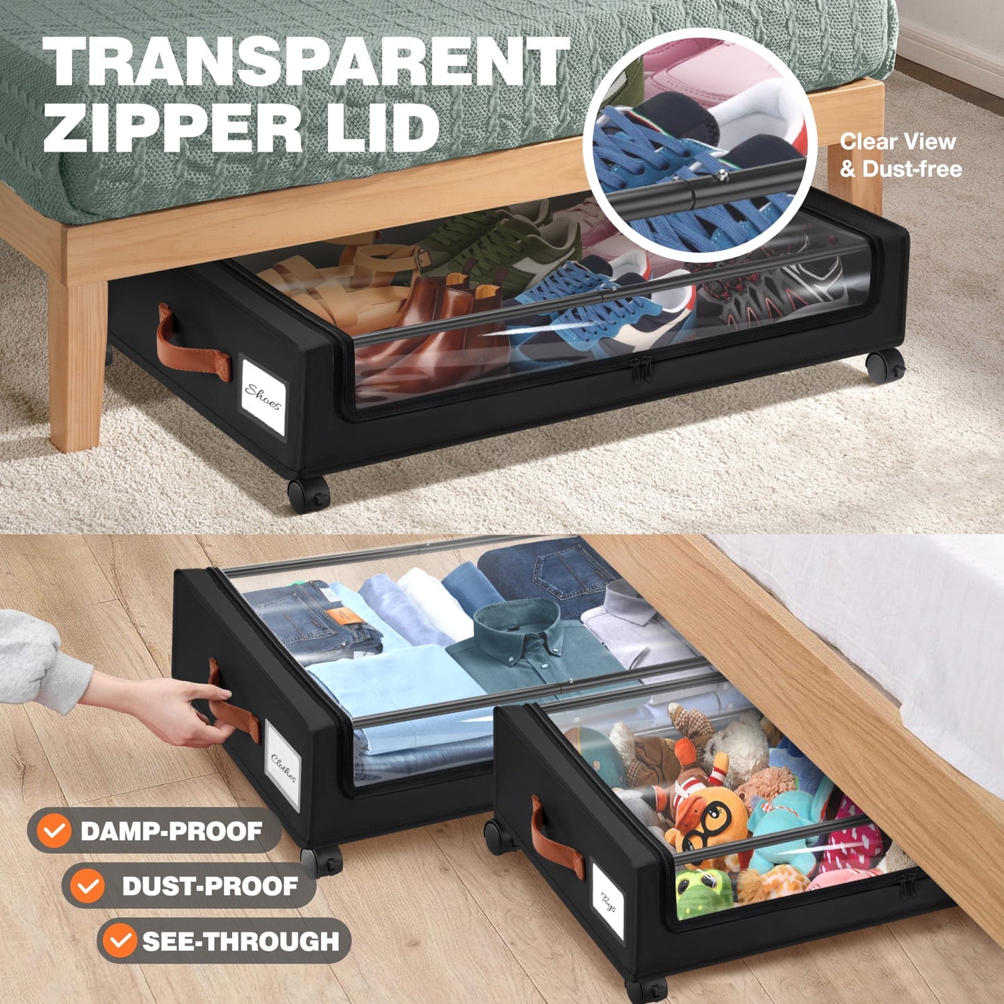 Livhil Under Bed Storage with Wheels, 2Pack Under Bed Storage Containers, Under Bed Shoe Storage and Bins  (Gray)