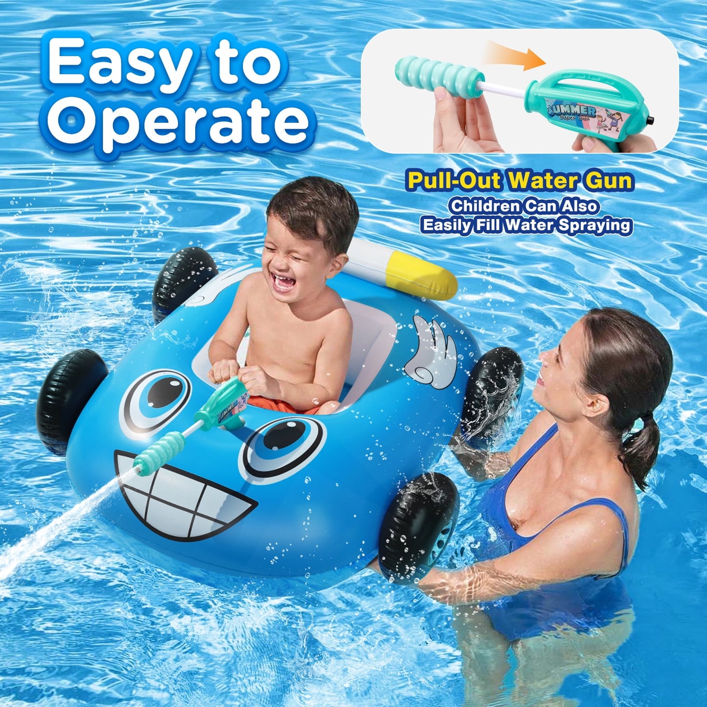 Livhil Swimming Pool Floats Kids 3-6 with Canopy, Tank Inflatable Pool Floats for Kids