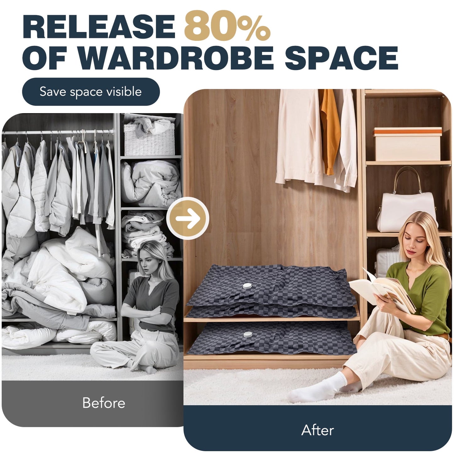 Livhil 6 Pcs Oxford Cloth Vacuum Storage Bags,Space Saver Seal Bags for Clothes,with Hand Pump