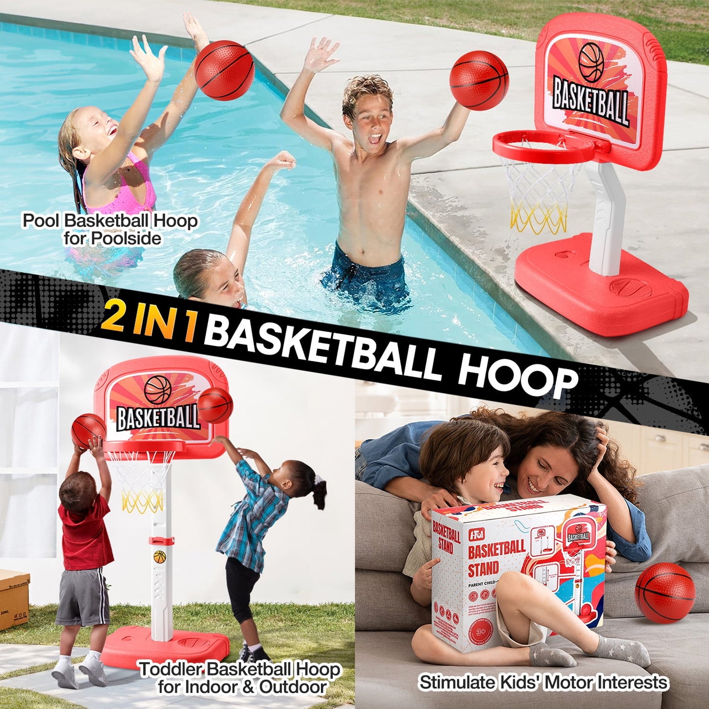 Ayieyill Pool Basketball Hoop, Swimming Pool Basketball Games with Pool Basketball Hoop Poolside and 2 Balls