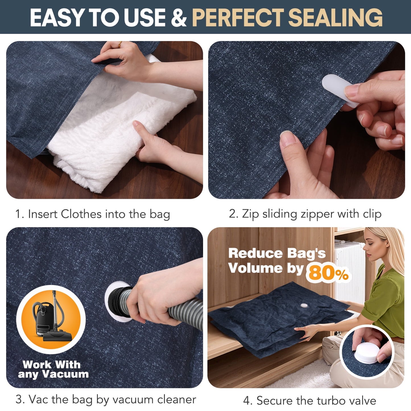 Livhil 6 Pcs Oxford Cloth Vacuum Storage Bags,Space Saver Seal Bags for Clothes,with Hand Pump