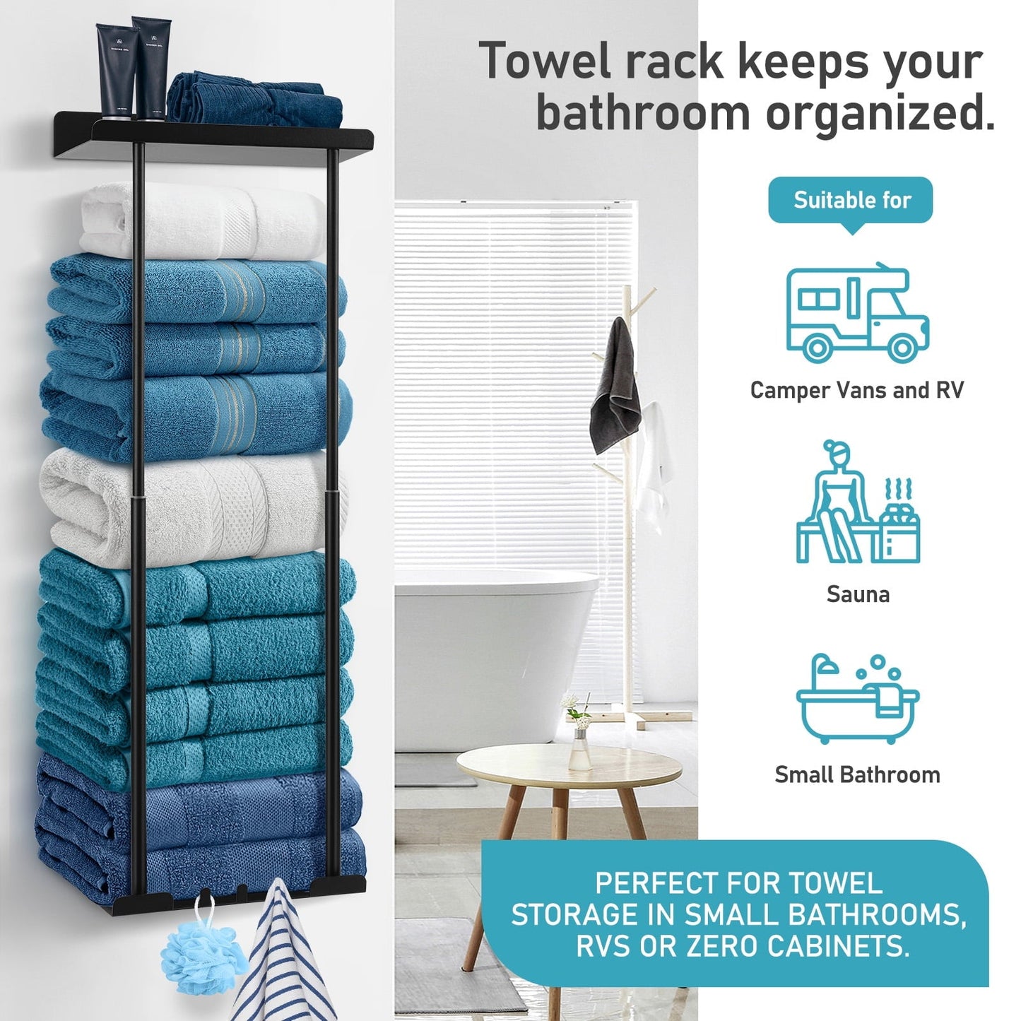 Livhil  Wall Towel Rack for Rolled Towels, New Upgrade Towel Racks for Bathroom Wall Mounted, Bathroom Bar Towel Storage