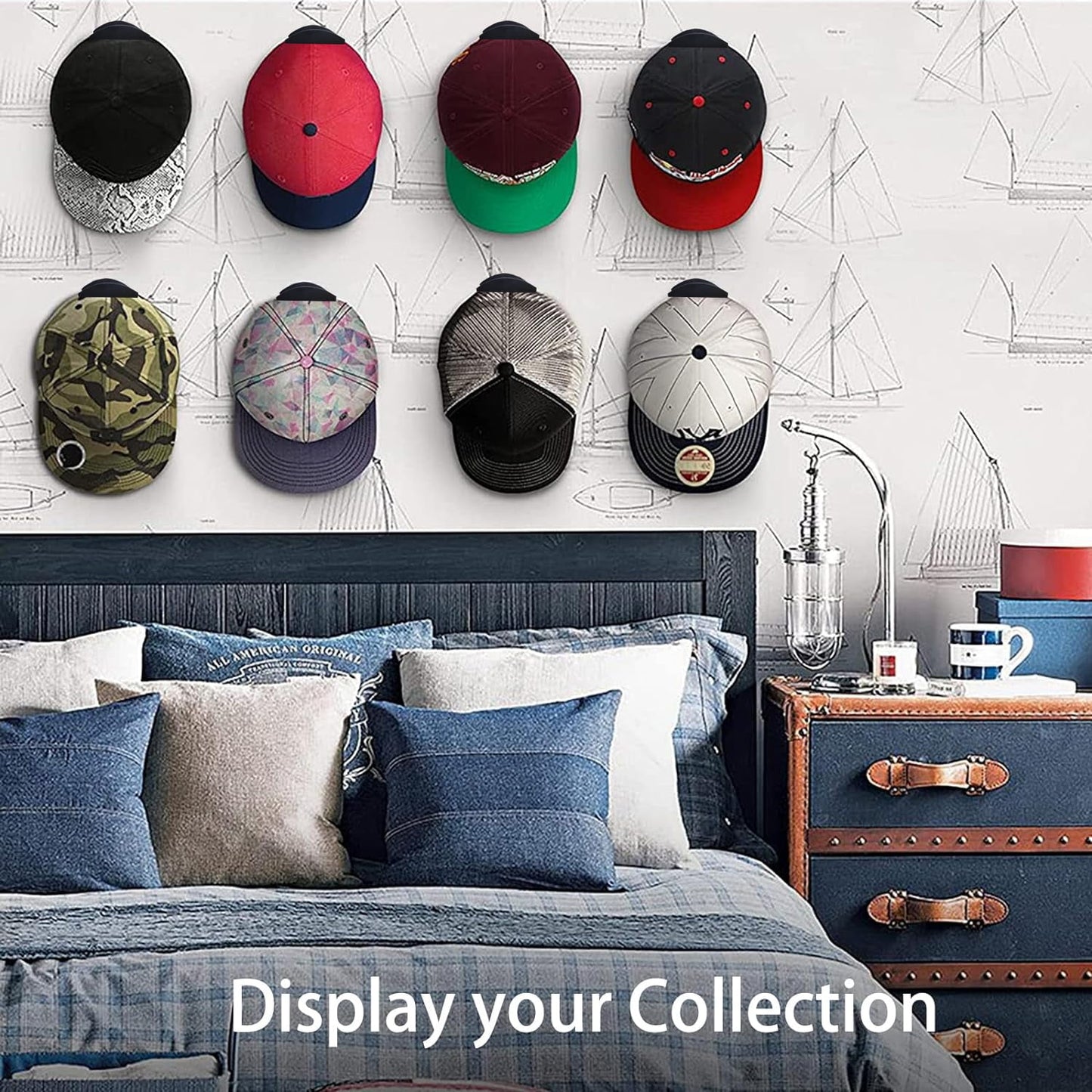 Livhil 20 Pack Minimalist Baseball Hat Rack, Adhesive Hat Hooks Strong Hold Hat Organizer for Wall, Hat Hanger Hang Household Items