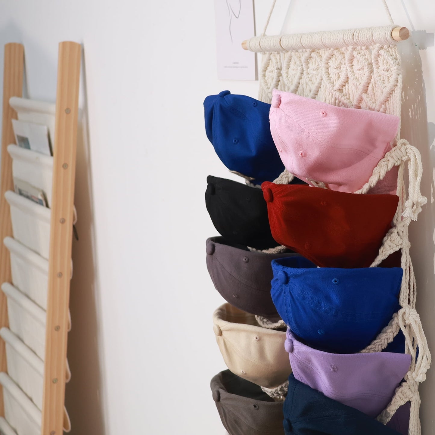 Livhil Boho Hat Rack for Wall Hanging Hat Organizer Macrame Hat Holder for Bohemian Bedroom Decor