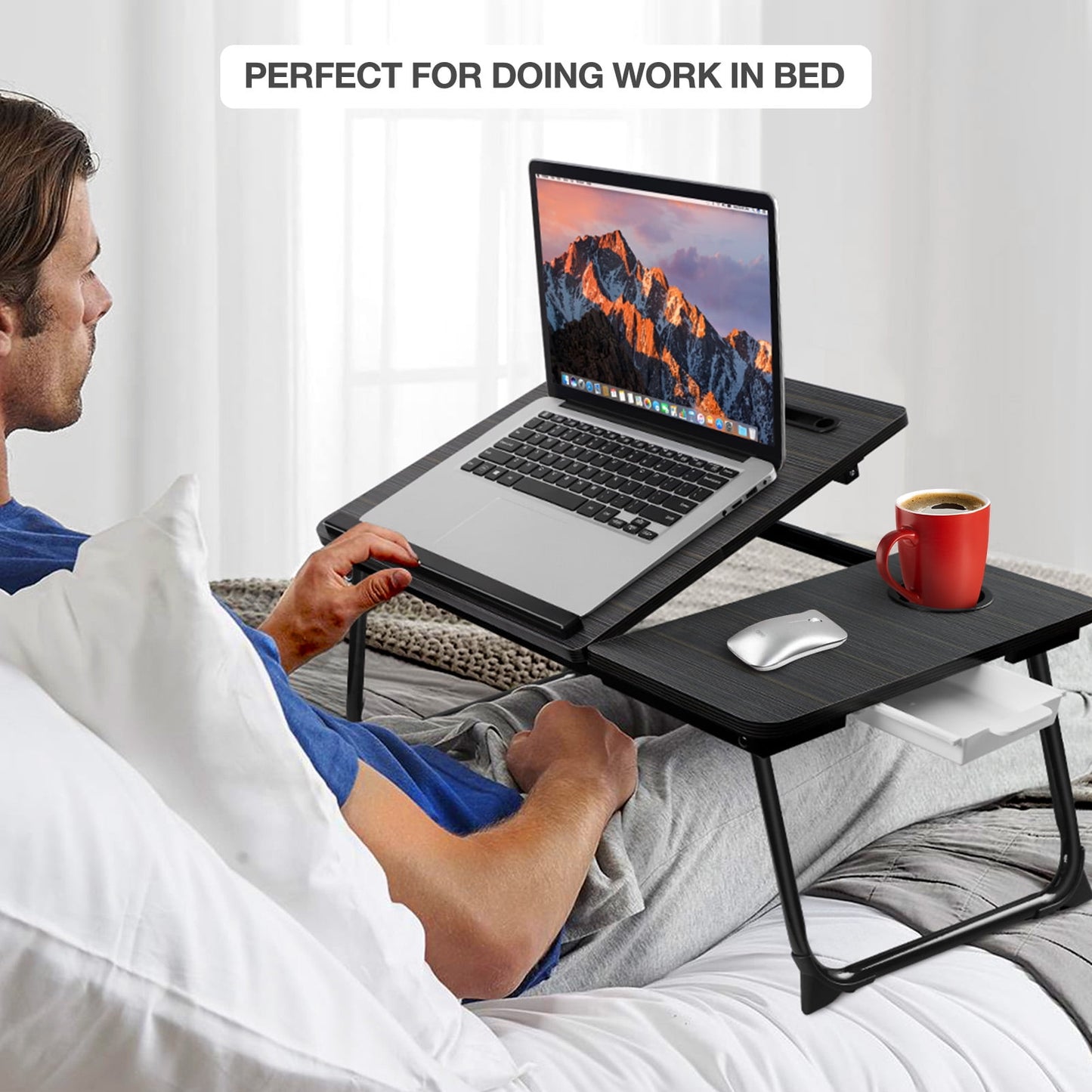 Livhil Lap Desk- Fits up to 15.6 Inch Laptop Desk, Foldable Bed Tray Breakfast Table with 5 Angles Tilting Top