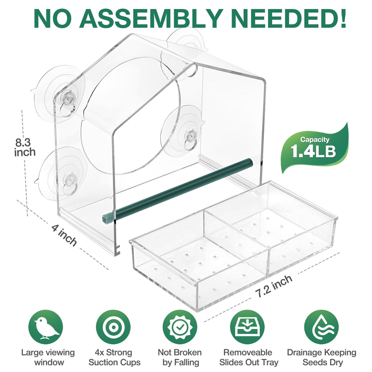Livhil Window Bird Feeders with Strong Suction Cups, Outside Bird Window Feeder