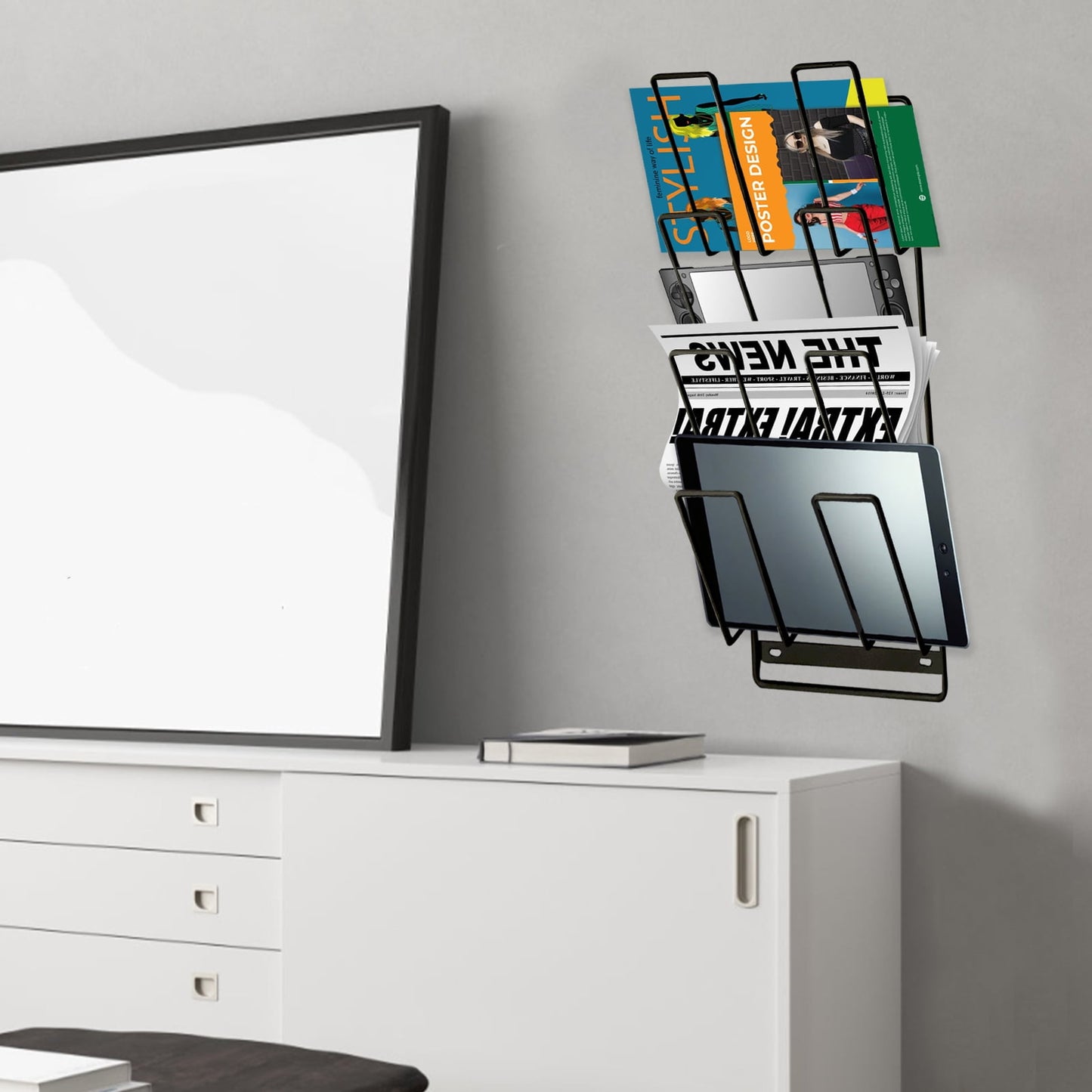 Livhil Device Organizer, Tablet Storage Rack Wall Mount, 4-Tier Tablet Organizer for iPad, Laptop, Gaming Console