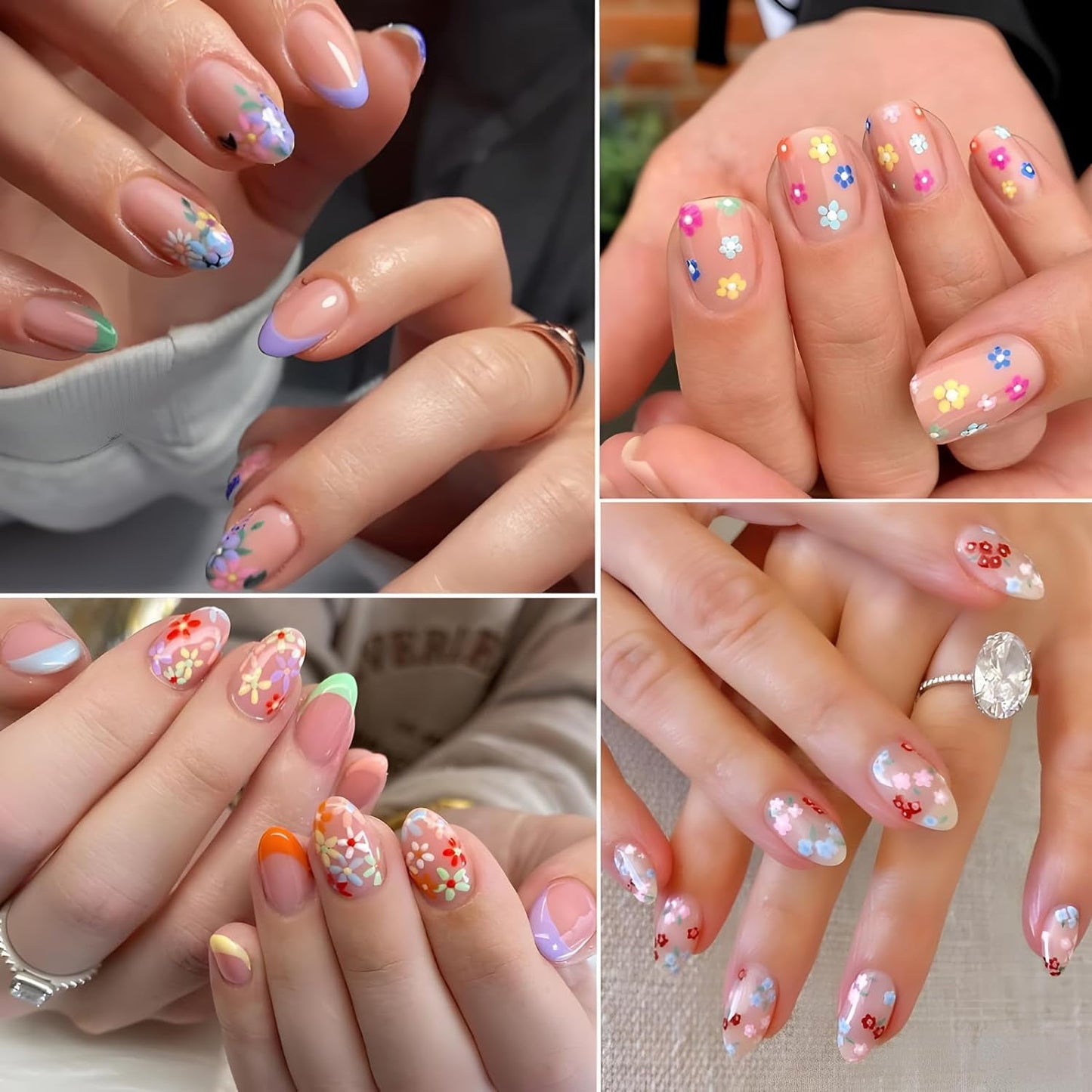 Livhil 30 Sheets Flower Nail Stickers Colorful Nail Decals Nail Stickers for Nail Art 3D Self Adhesive